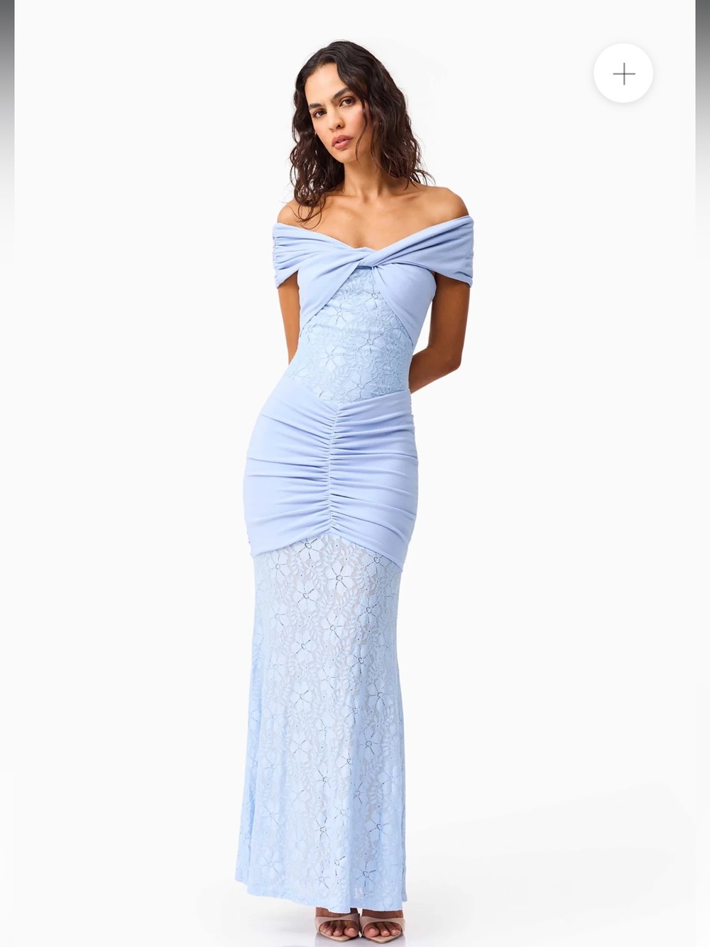 elliatt valencia blue lace asymmetric neckline maxi gown dress size small NEW